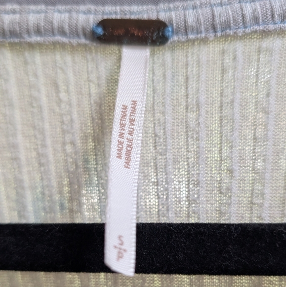 Free People Cream and Blue Ribbed Blouse with Flared Sleeves - Picture 3 of 5